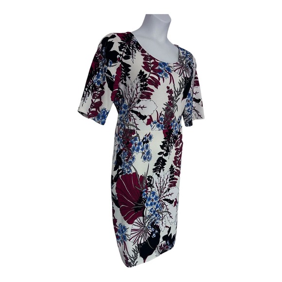Monroe & Main Career Office Casual Brunch Red Black Blue White Floral Knit Dress - Picture 4 of 15